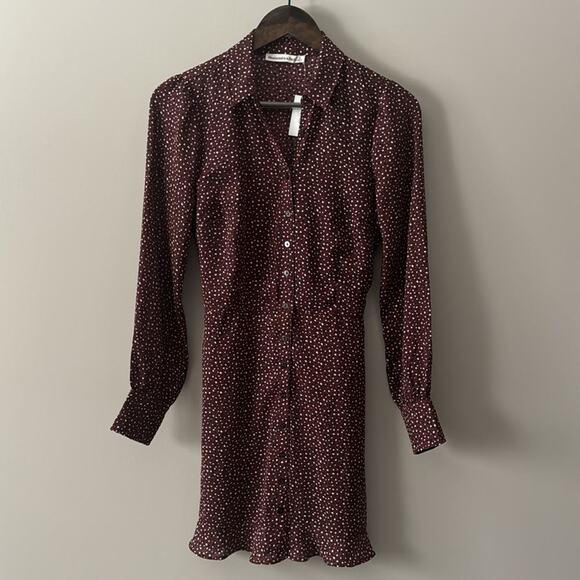 A&F POLKA DOT BUTTON DOWN LONG SLEEVE SHIRT DRESS WITH POCKETS SIZE SMALL - Picture 1 of 13